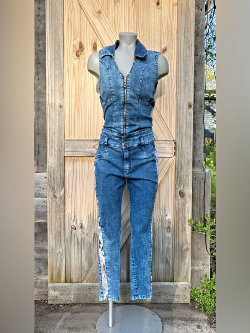 Thaxx Colombia Stretch Denim Butt Lifting Sleeveless Tapered Jumpsuit~M~